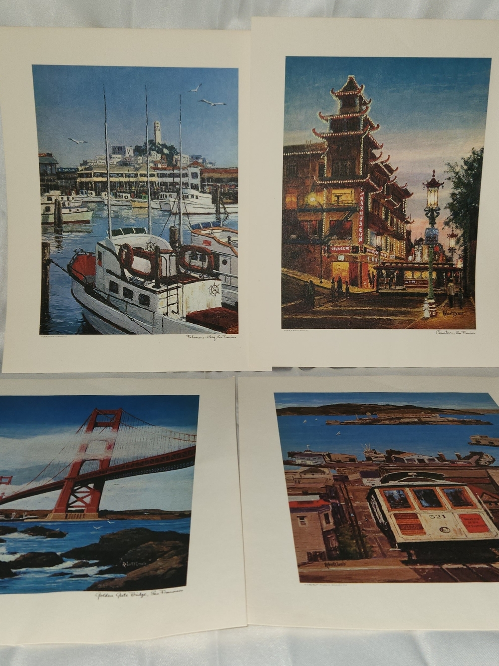 San Francisco Harbor & Cityscape Art Print Set - Blue, Red, Brown